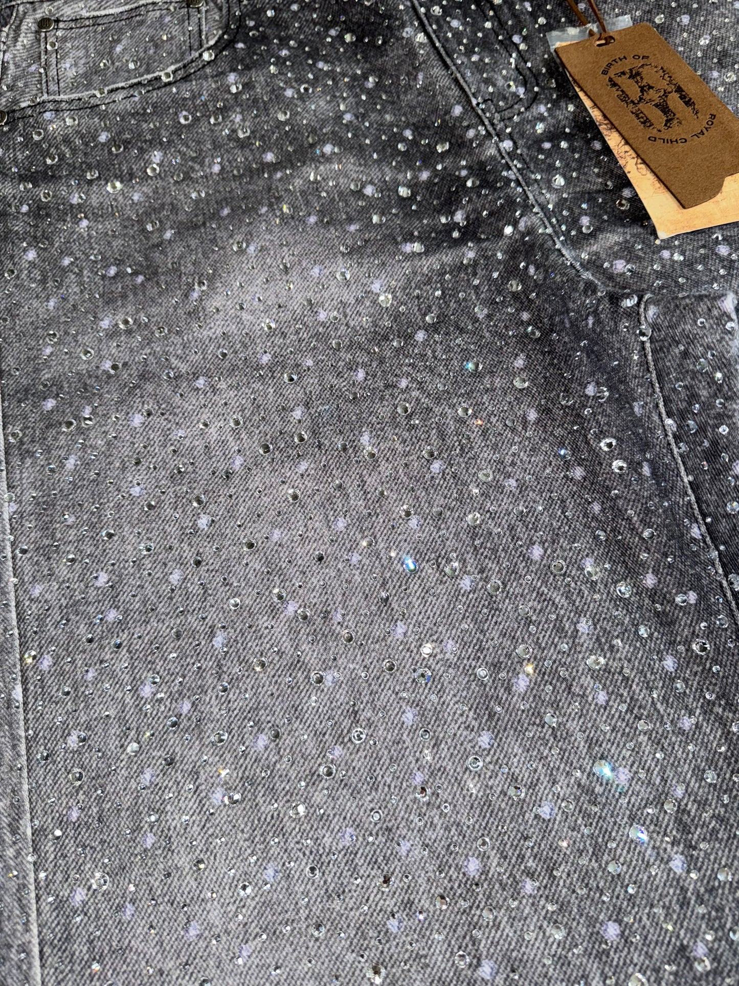 Birth Of Royal Child 3D Printing Washed 20k Swarovski Diamond Boro Denim Black