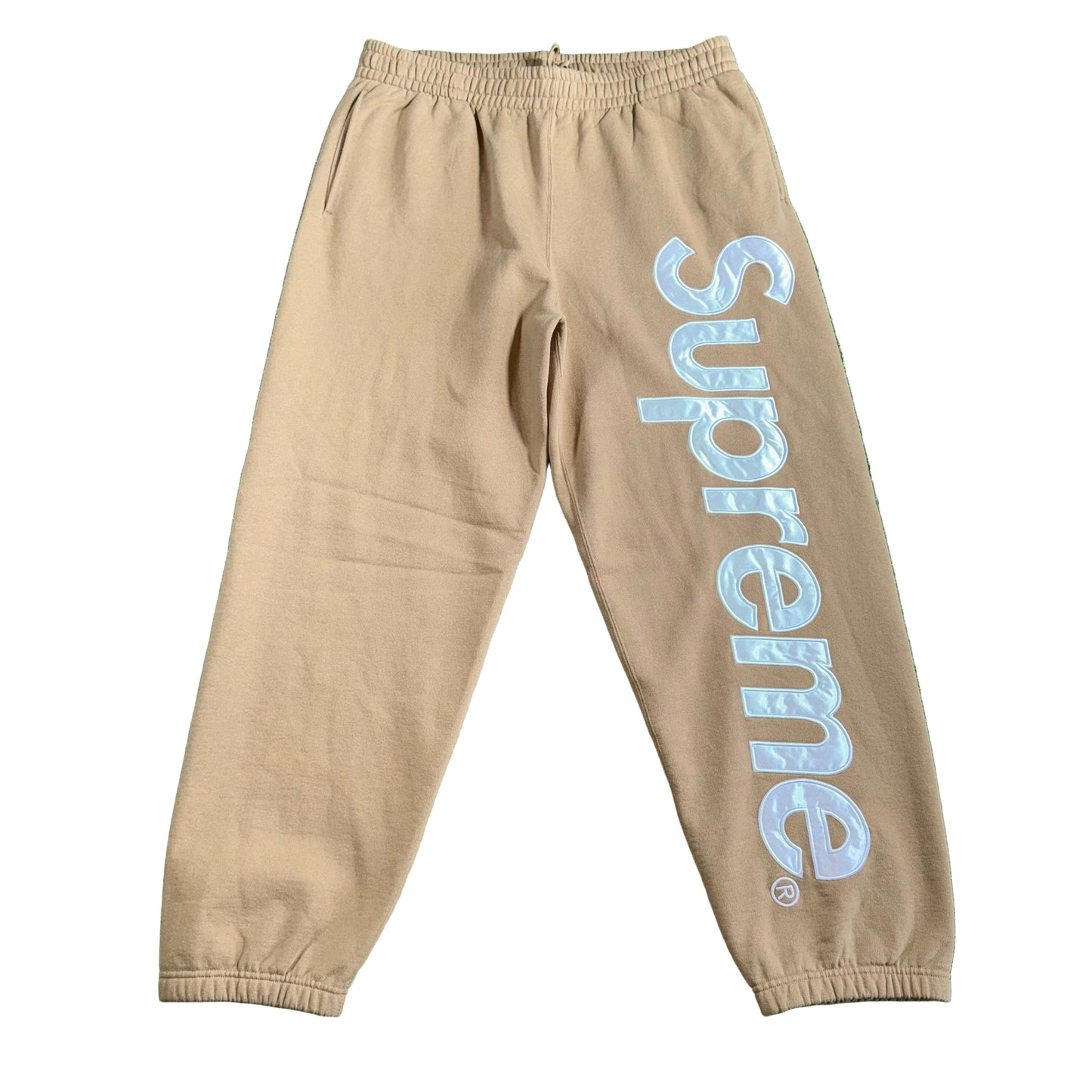 Supreme Satin Appliqué Tan Sweatpants, Fromt