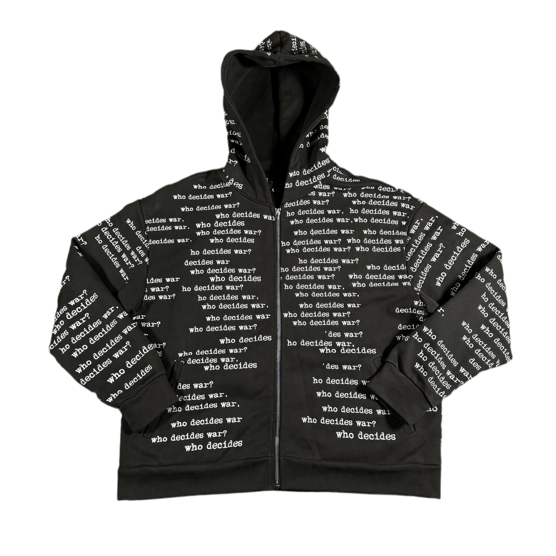 Who Decides War Black Scripture Zipper Hoodie, Front
