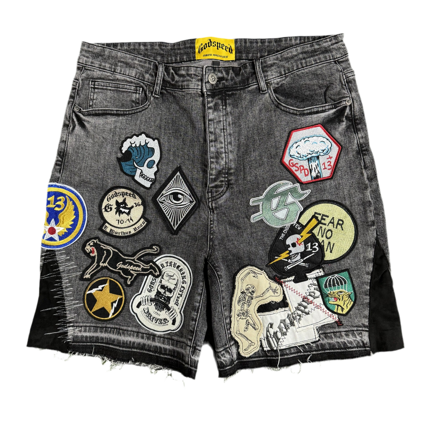 Godspeed Patchwork Denim Shorts V2, Front