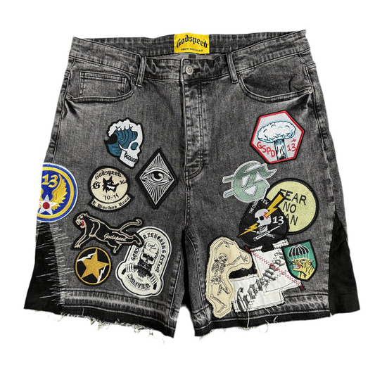 Godspeed Patchwork Denim Shorts V2, Front