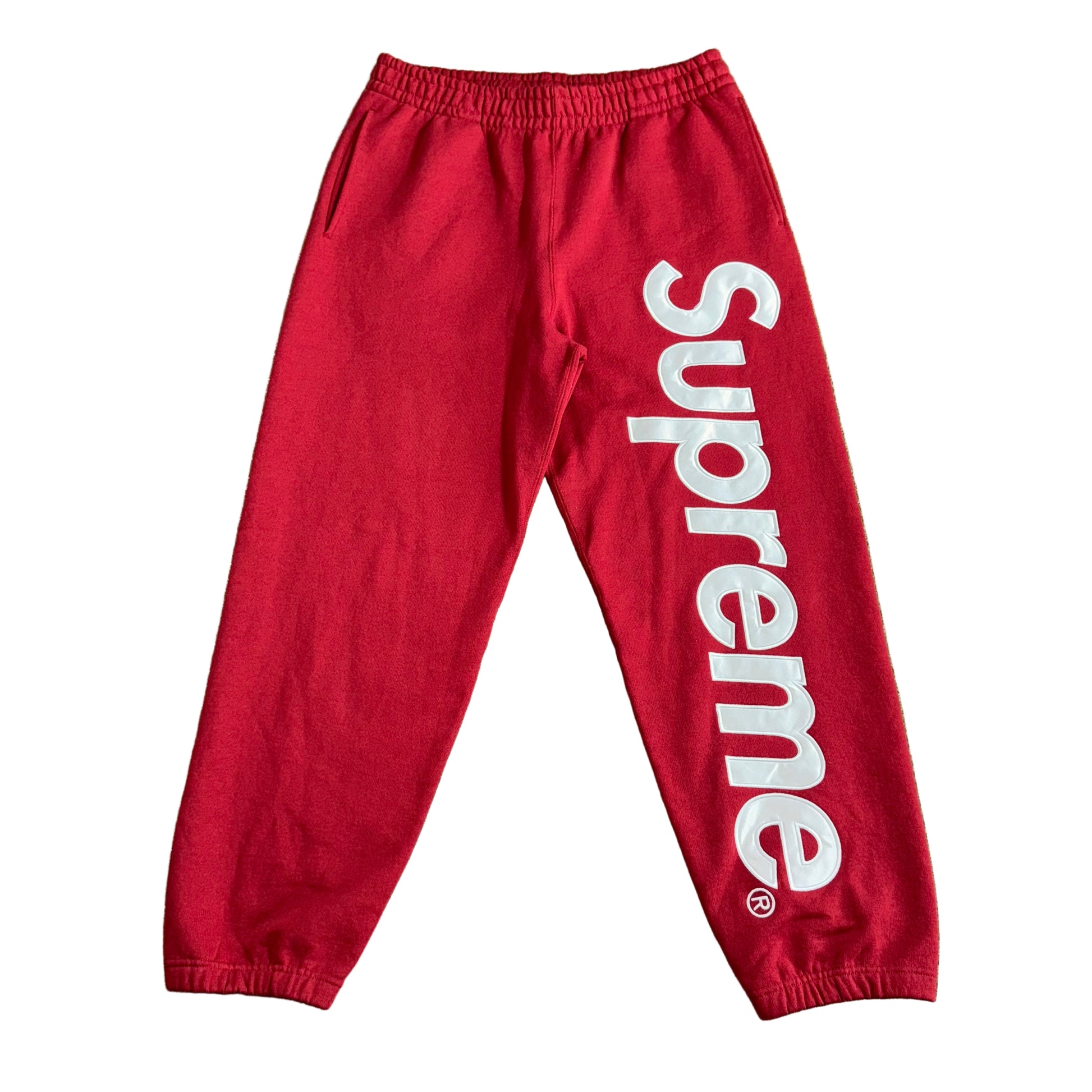 Supreme Satin Appliqué Red Sweatpants, Front
