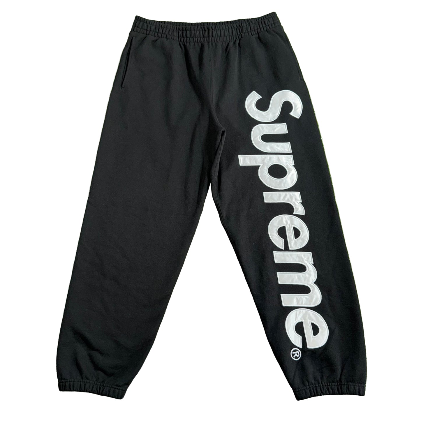 Supreme Satin Appliqué Black Sweatpants, Front