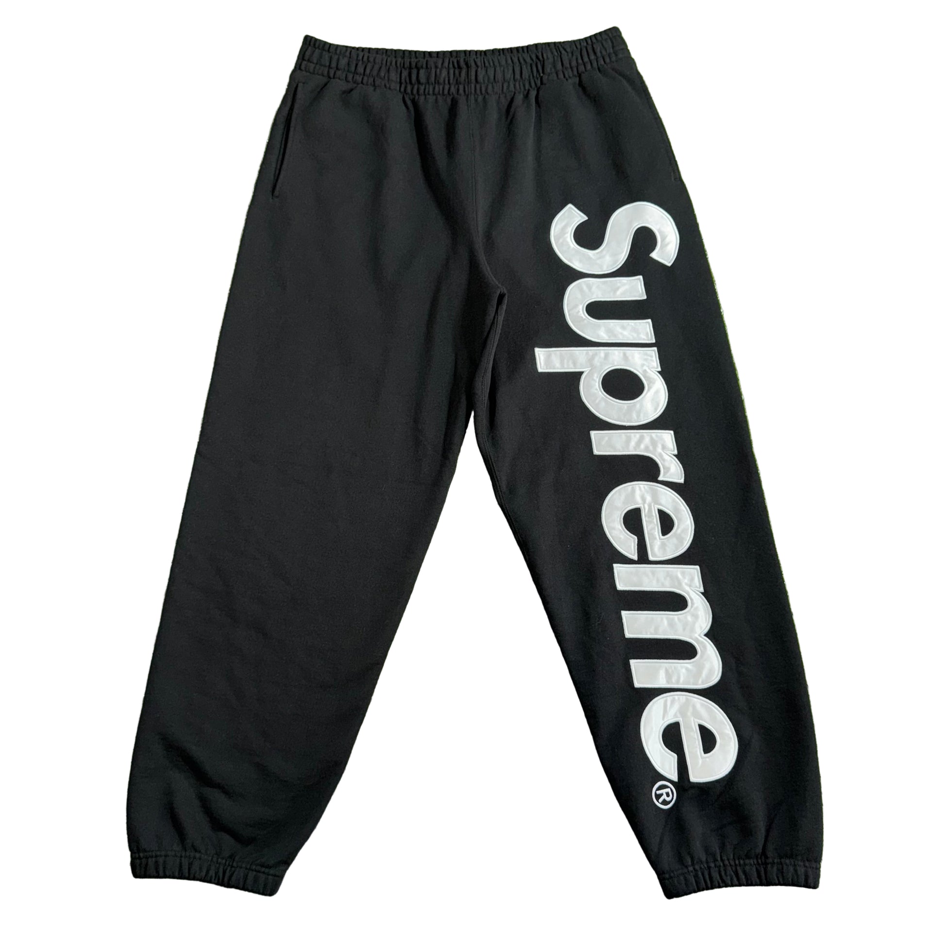 Supreme Satin Appliqué Black Sweatpants, Front