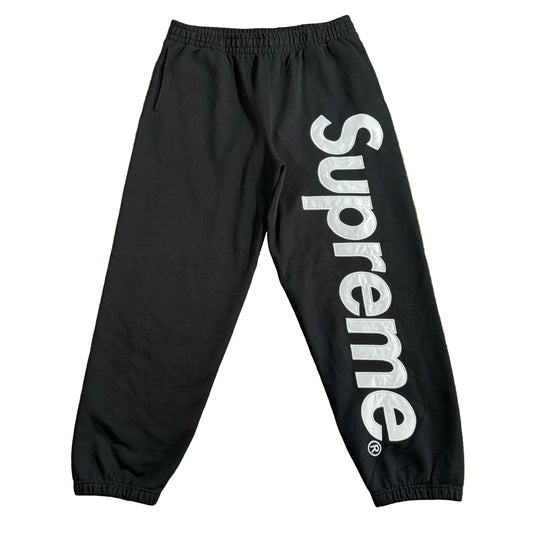 Supreme Satin Appliqué Black Sweatpants, Front
