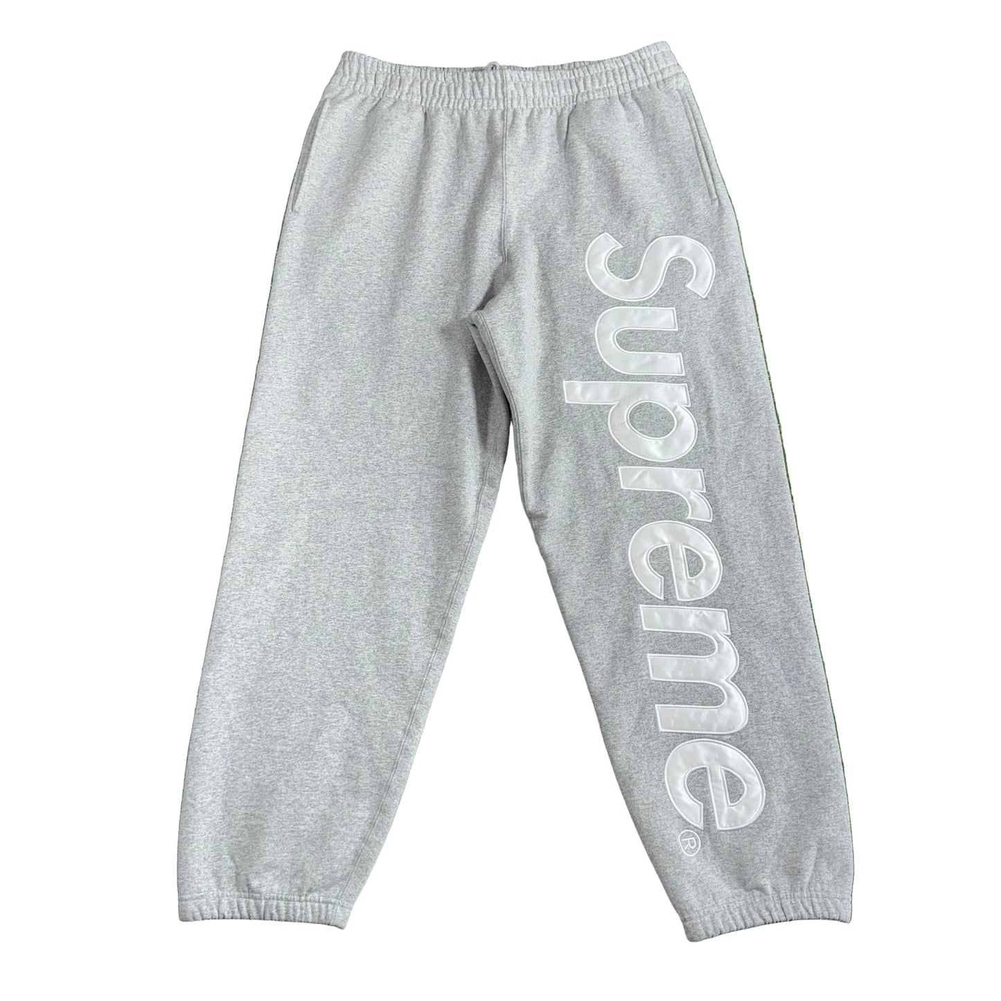 Supreme Satin Appliqué Grey Sweatpants, Front