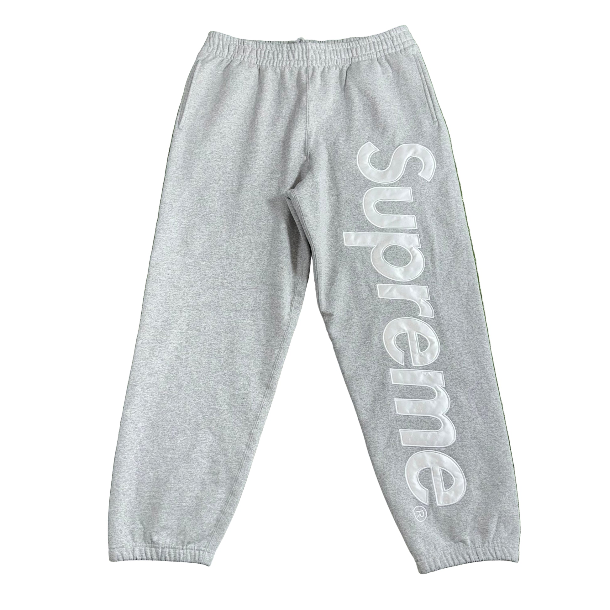 Supreme Satin Appliqué Grey Sweatpants, Front