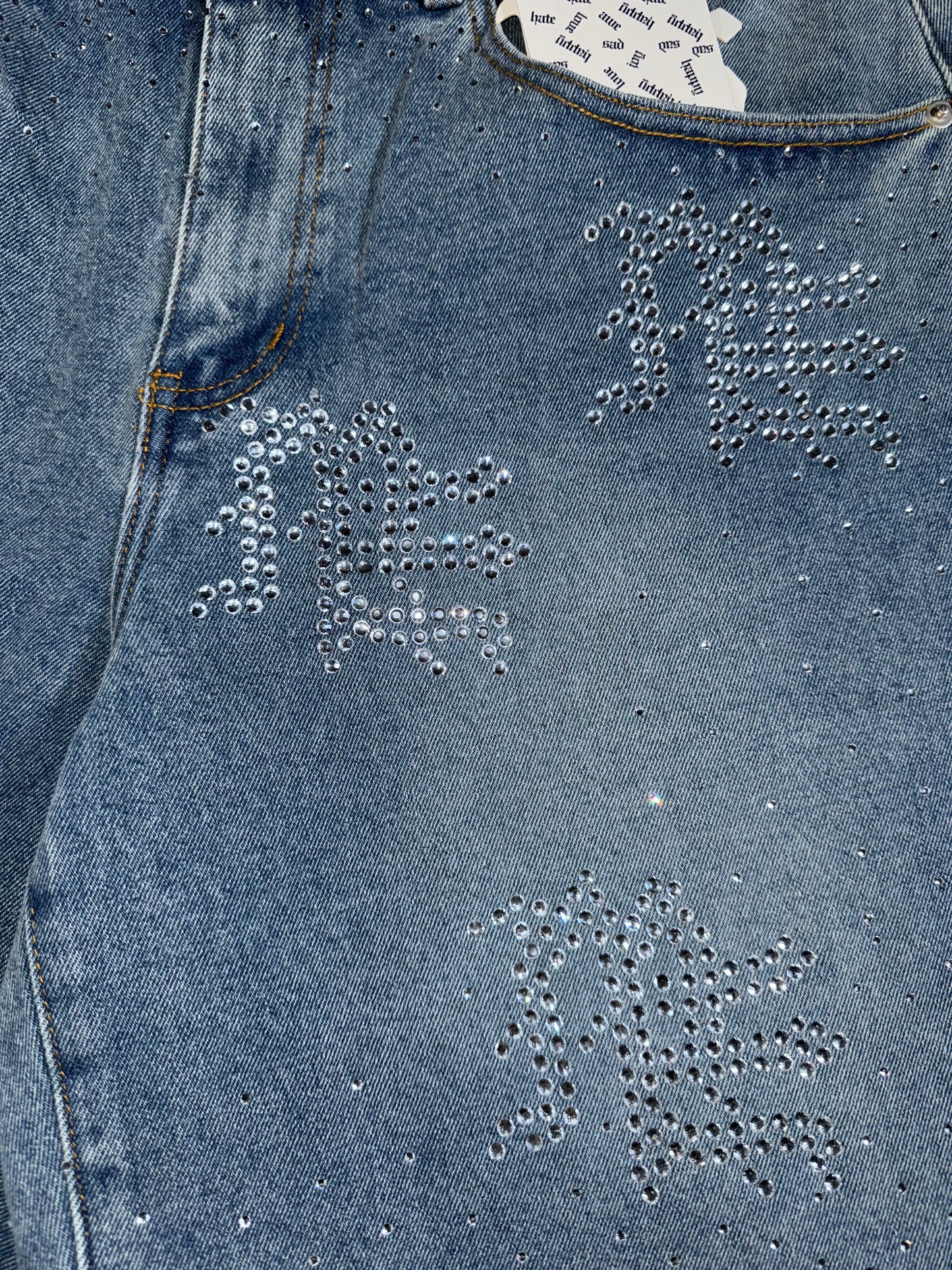 Mixed Emotion ‘ME’ Rhinestone Denim Shorts